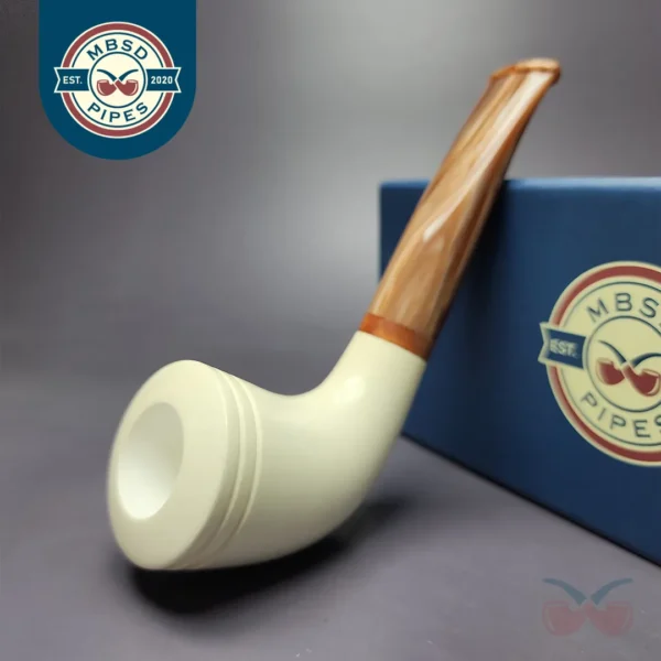 MBSD Meerschaum Deluxe Smooth Horn Block Meerschaum Pipe, Briar-Mortise, New