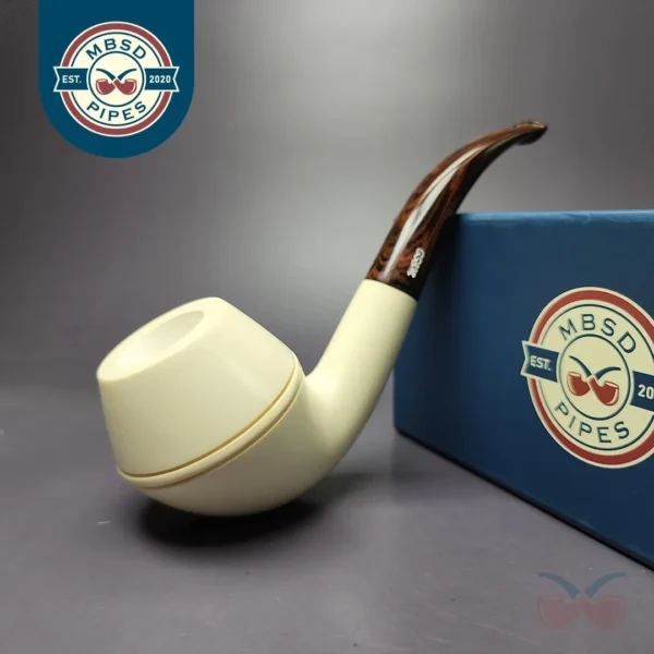 MBSD Meerschaum Deluxe Premier XL Rhodesian Block Meerschaum Pipe, Briar-Mortise