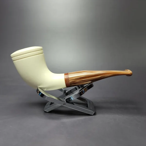 MBSD Meerschaum Deluxe Smooth Horn Block Meerschaum Pipe, Briar-Mortise, New - Image 2