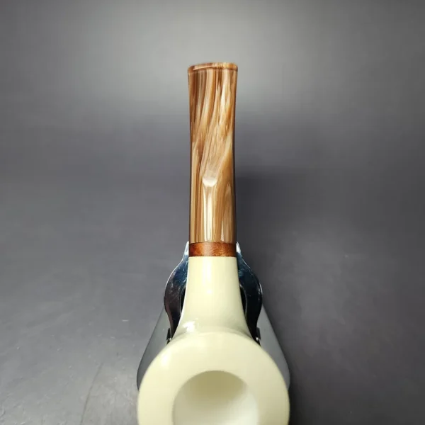 MBSD Meerschaum Deluxe Smooth Horn Block Meerschaum Pipe, Briar-Mortise, New - Image 5