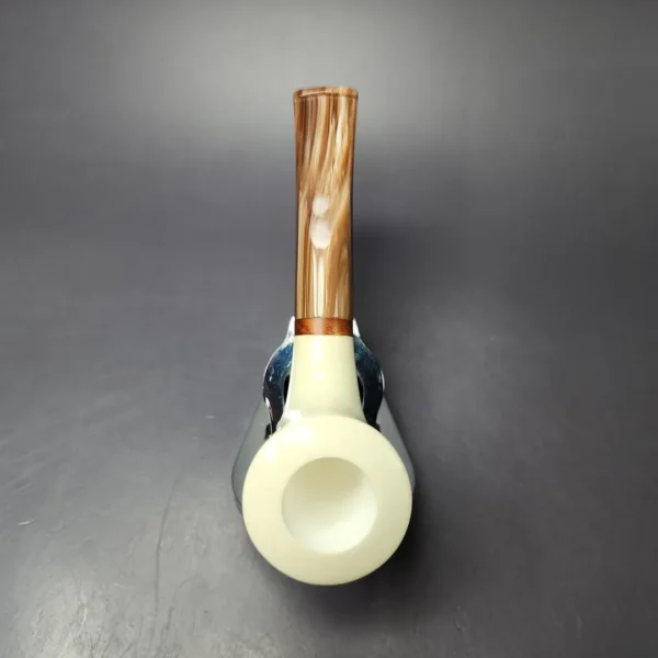 MBSD Meerschaum Deluxe Smooth Horn Block Meerschaum Pipe, Briar-Mortise, New - Image 6