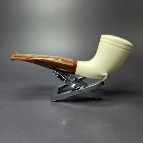 MBSD Meerschaum Deluxe Smooth Horn Block Meerschaum Pipe, Briar-Mortise, New - Image 7