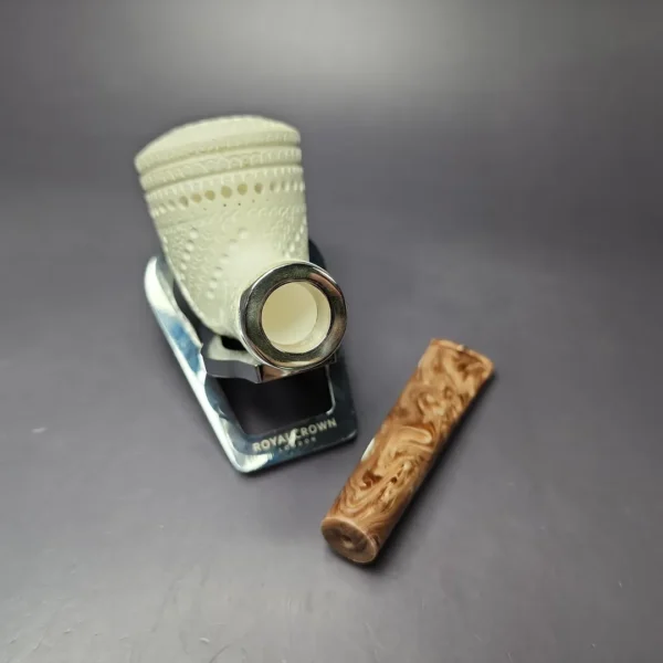 MBSD Meerschaum Silver Lattice Dublin Reverse Calabash Block Meerschaum Pipe, New - Image 10