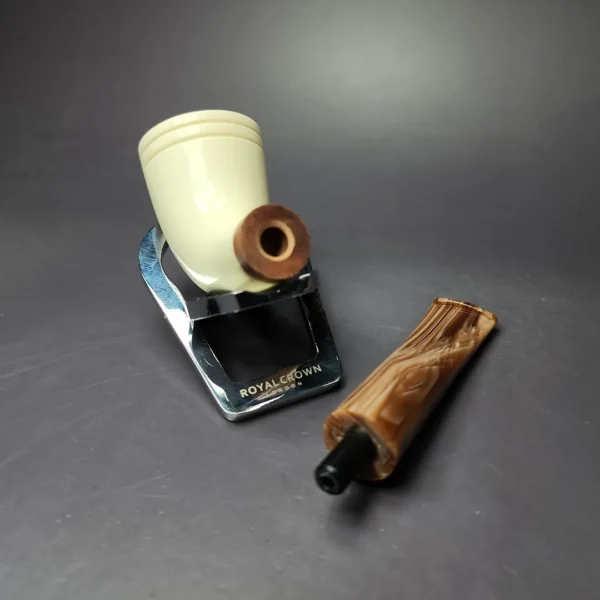 MBSD Meerschaum Deluxe Smooth Horn Block Meerschaum Pipe, Briar-Mortise, New - Image 10