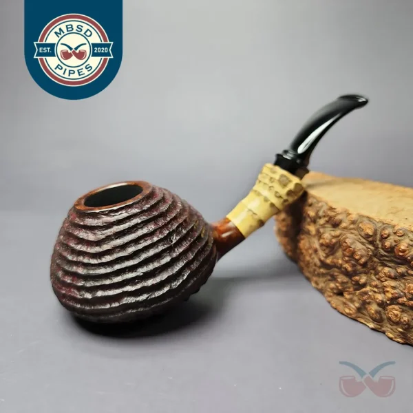 Md. Angga Rusticated Volcano w/ Bamboo Handmade Briar Pipe, New