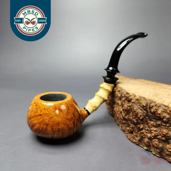 C-Pipe Smooth Tomato w/ Bamboo & Ebonite Briar Pipe, New