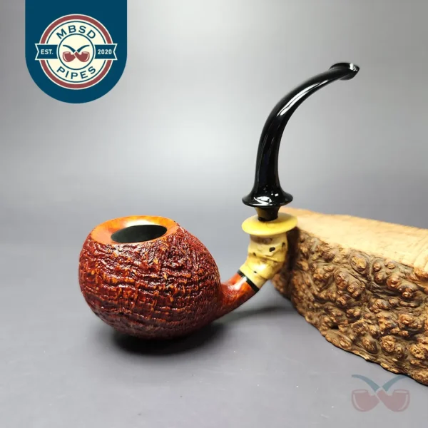 C-Pipe Sandblasted Apple w/ Crazy Bamboo & Boxwood Briar Pipe, New