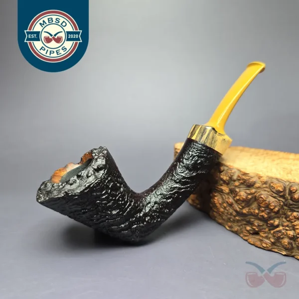 Robertson Pipes Sandblasted Dublin w/ Black & White Ebony Handmade Briar Pipe, New