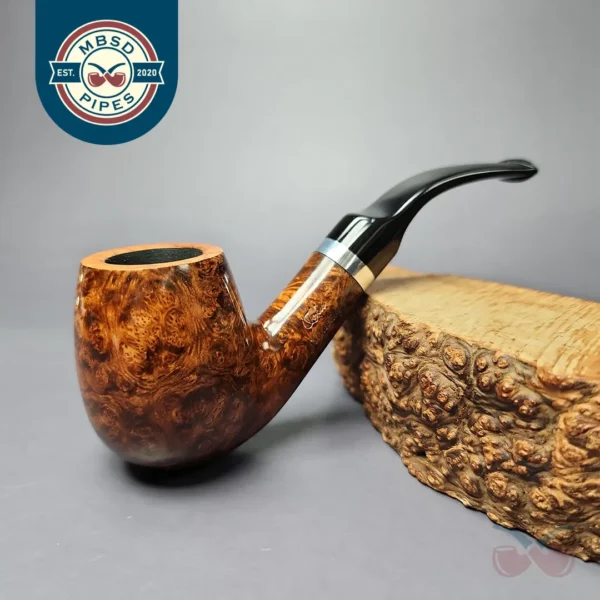 John Aylesbury 018 Smooth Bent Billiard w/ Silver Estate Briar Pipe, Unsmoked, 9mm