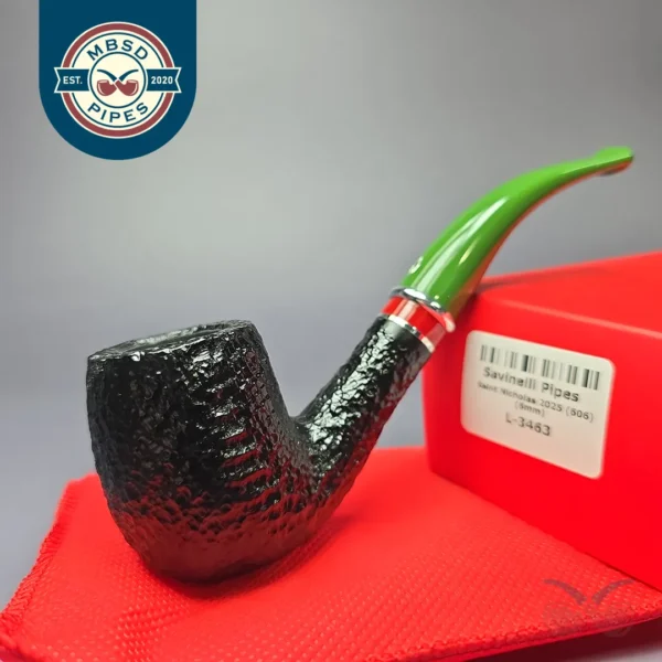 Savinelli 2025 Saint Nicholas 606 KS Rusticated Bent Billiard Briar Pipe, 6mm, New