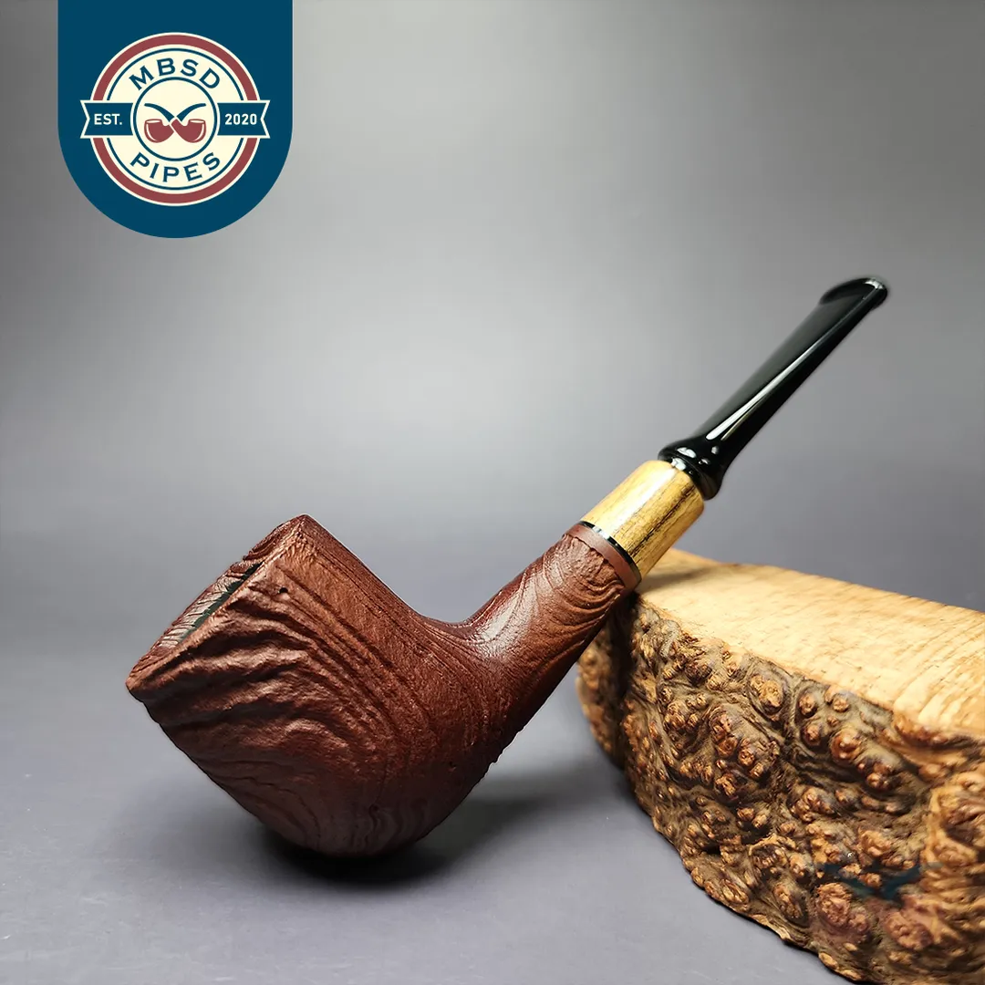 MBSD Briars by Piero Vitale Vintage Sandblasted Billiard w/ Olivewood Briar Pipe, New