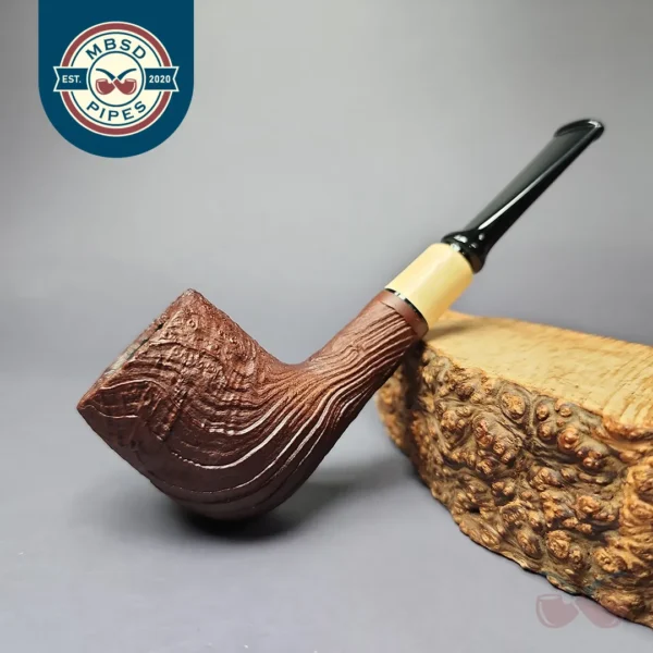 MBSD Briars by Piero Vitale Sandblasted Billiard w/ Olivewood Briar Pipe, New