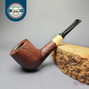 MBSD Briars by Piero Vitale Red Sandblasted Billiard w/ Boxwood Briar Pipe, New