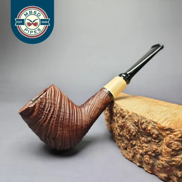 MBSD Briars by Piero Vitale Sandblasted Billiard w/ Olivewood Briar Pipe, New