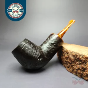 Mina Pipes Sandblasted Reverse Calabash Billiard Estate Briar Pipe, Unsmoked