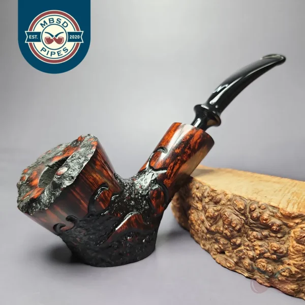 Nording Moss XL Partially Rusticated Freehand Sitter Estate Briar Pipe, Unsmoked