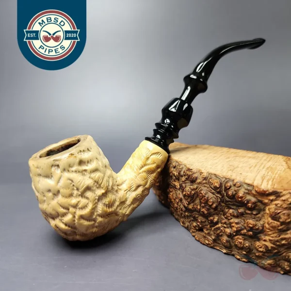Rustic Army Mount Bent Billiard Estate Block Meerschaum Pipe, Turkish Estates