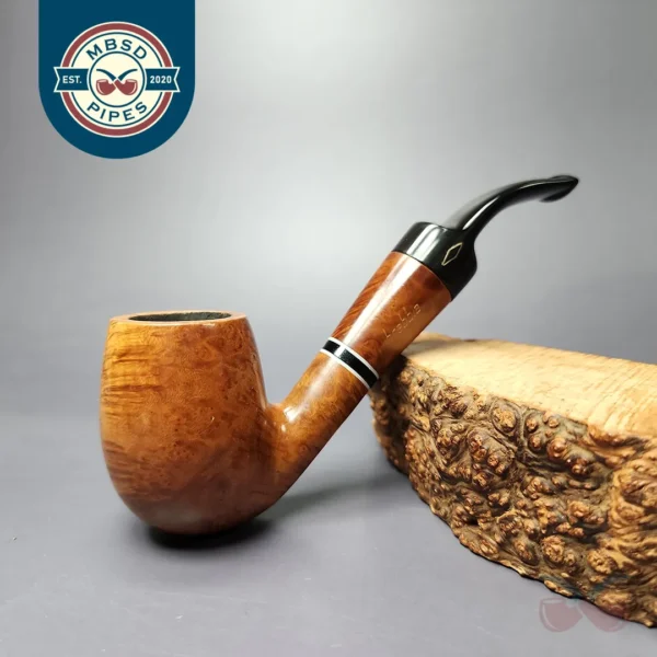 Brebbia Triade Smooth Bent Billiard Estate Briar Pipe, Italian Estates, 9mm