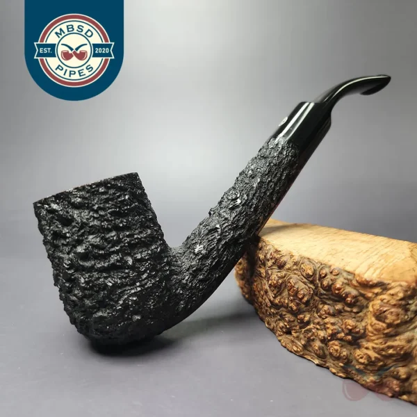 James Upshall Bark EXL Partially Rusticated Bent Billiard Estate Briar Pipe, Unsmoked