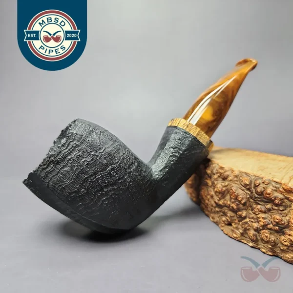 Peter Toth Black-blast Stack Freehand w/ Spalted Oak Handmade Briar Pipe, New
