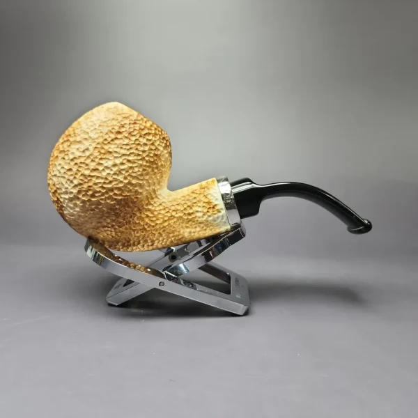 MBSD Meerschaum Silver Rustic Apple Reverse Calabash Block Meerschaum Pipe, New - Image 2