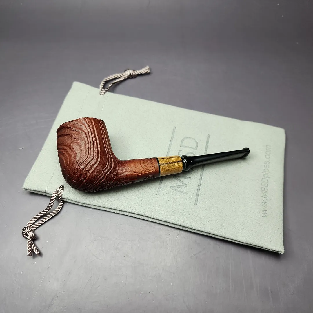 MBSD Briars by Piero Vitale Vintage Sandblasted Billiard w/ Olivewood Briar Pipe, New - Image 2