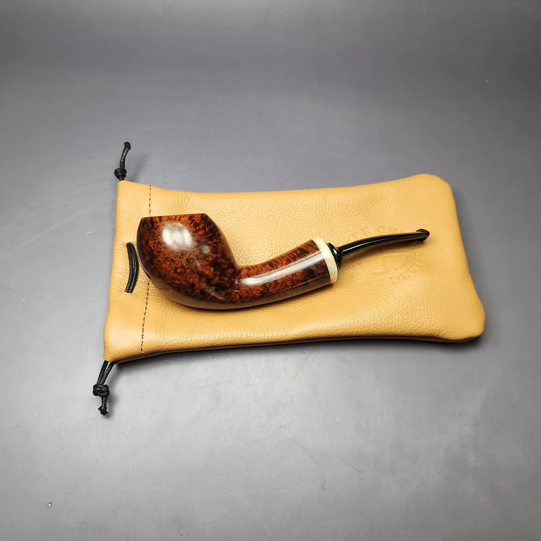 Sebastian Heck Smooth Egg w/ Mother of Pearl Handmade Briar Pipe, New - Image 2