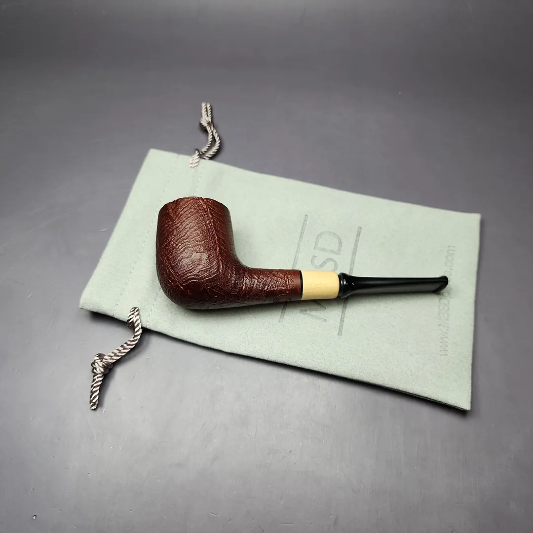 MBSD Briars by Piero Vitale Red Sandblasted Billiard w/ Boxwood Briar Pipe, New - Image 2