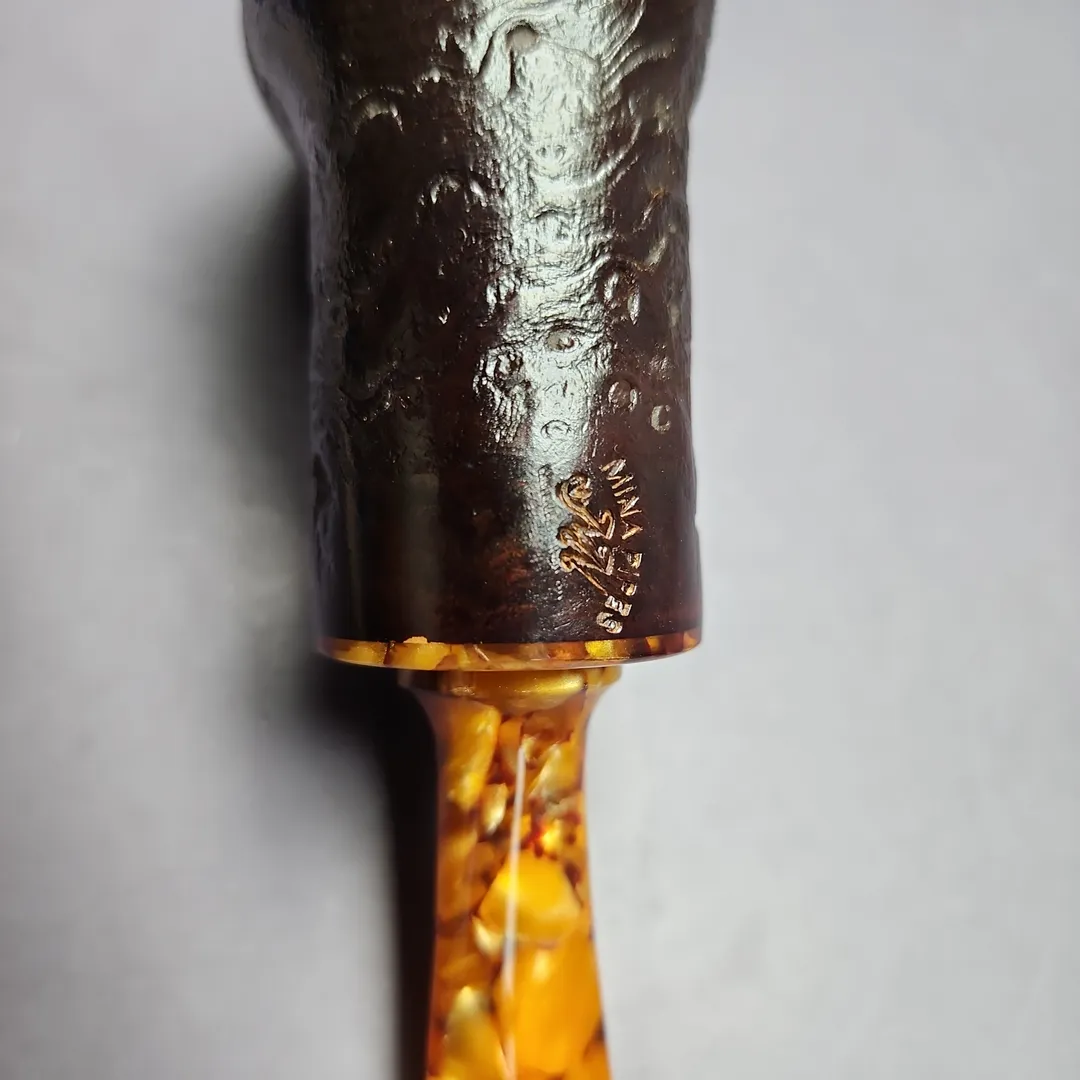 Mina Pipes Sandblasted Reverse Calabash Billiard Estate Briar Pipe, Unsmoked - Image 2