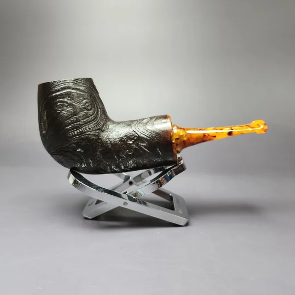 Mina Pipes Sandblasted Reverse Calabash Billiard Estate Briar Pipe, Unsmoked - Image 3