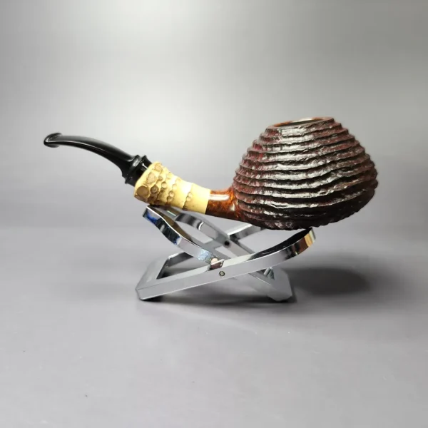 Md. Angga Rusticated Volcano w/ Bamboo Handmade Briar Pipe, New - Image 4