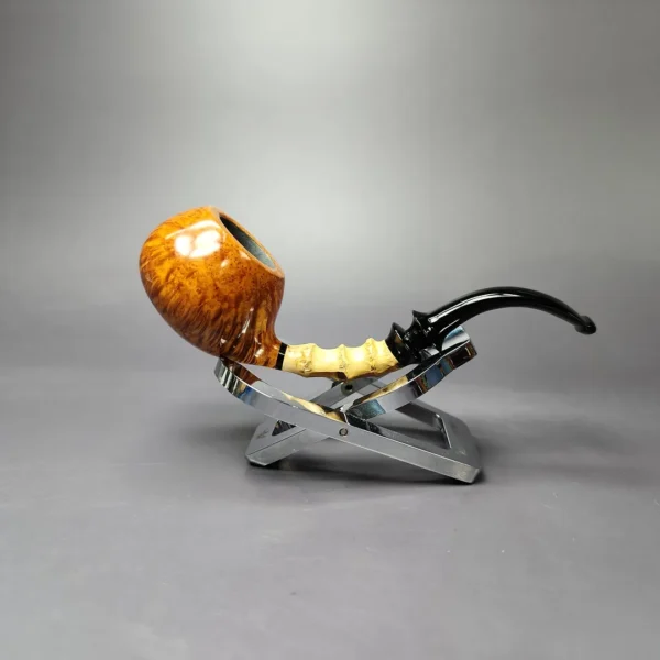 C-Pipe Smooth Tomato w/ Bamboo & Ebonite Briar Pipe, New - Image 4