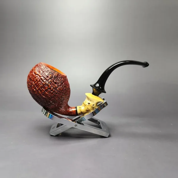 C-Pipe Sandblasted Apple w/ Crazy Bamboo & Boxwood Briar Pipe, New - Image 4