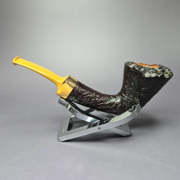 Robertson Pipes Sandblasted Dublin w/ Black & White Ebony Handmade Briar Pipe, New - Image 4
