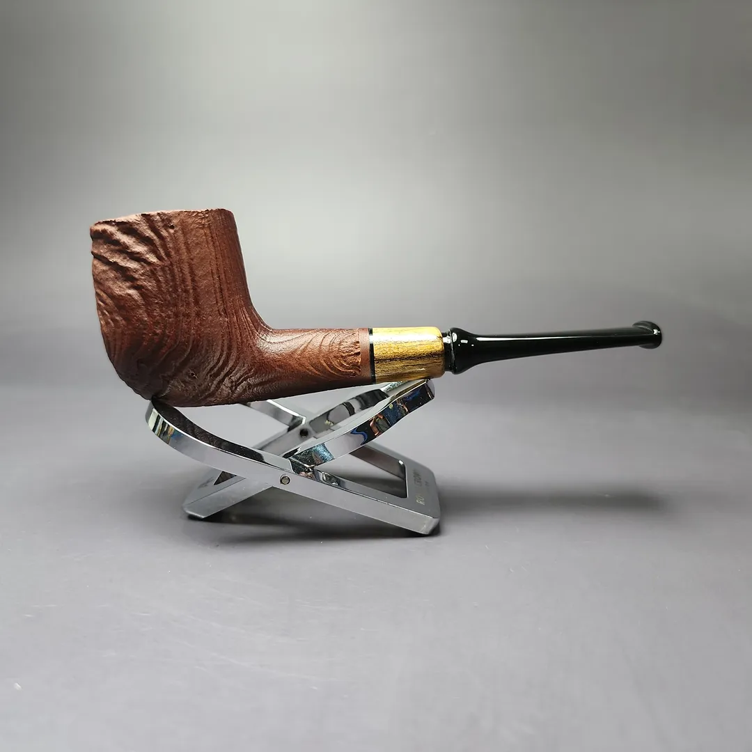 MBSD Briars by Piero Vitale Vintage Sandblasted Billiard w/ Olivewood Briar Pipe, New - Image 4