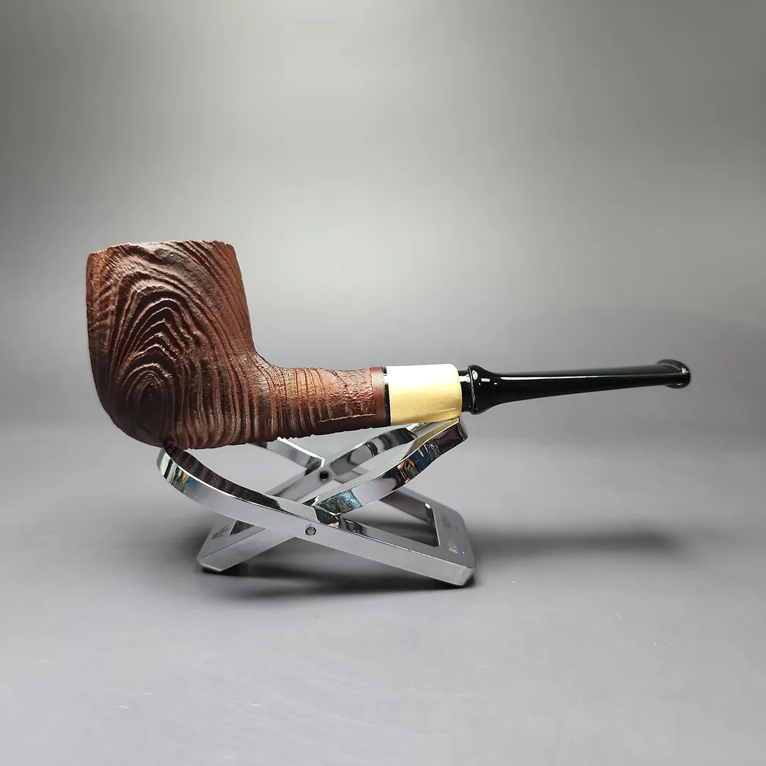 MBSD Briars by Piero Vitale Vintage Sandblasted Billiard w/ Boxwood Briar Pipe, New - Image 4