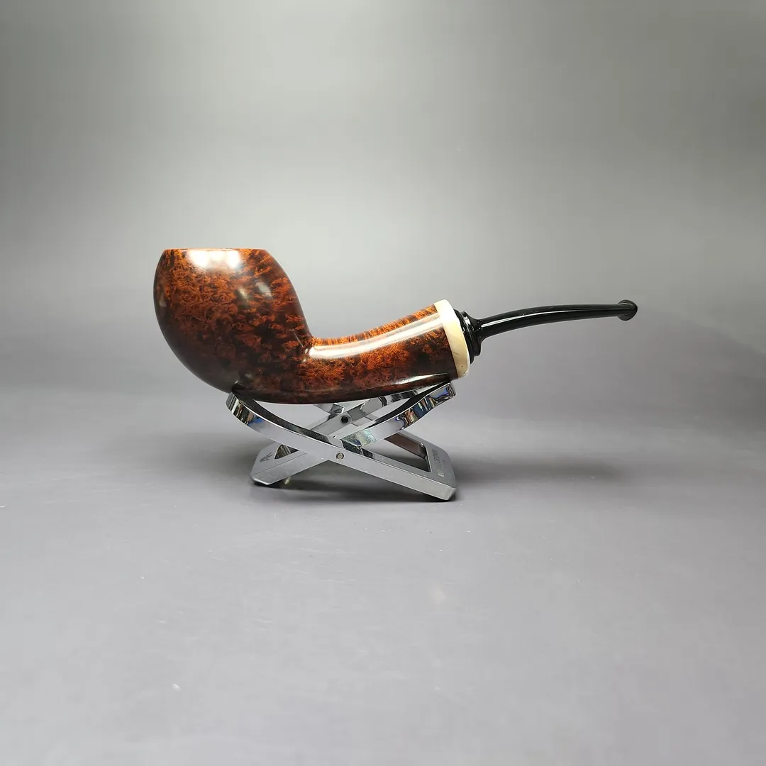 Sebastian Heck Smooth Egg w/ Mother of Pearl Handmade Briar Pipe, New - Image 4