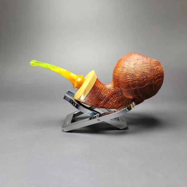 Mina Pipes Sandblasted Blowfish w/ Boxwood Estate Briar Pipe, Unsmoked - Image 4