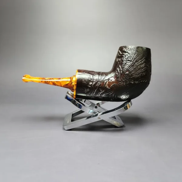 Mina Pipes Sandblasted Reverse Calabash Billiard Estate Briar Pipe, Unsmoked - Image 4