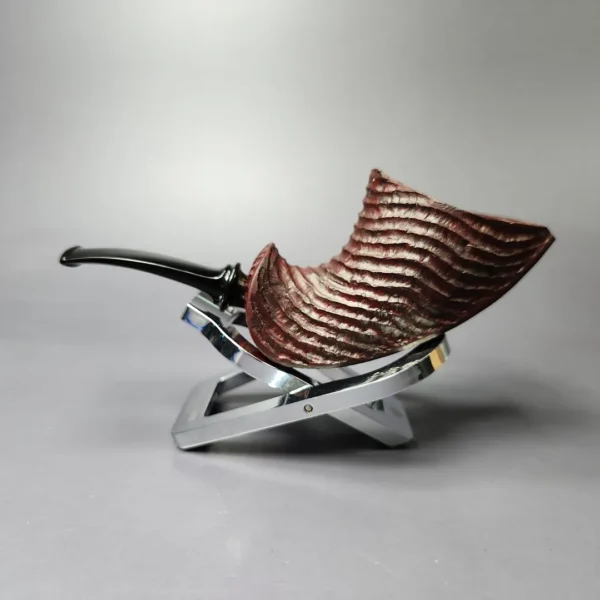 Md. Angga Rusticated Horn w/ Brass Handmade Briar Pipe, New - Image 4