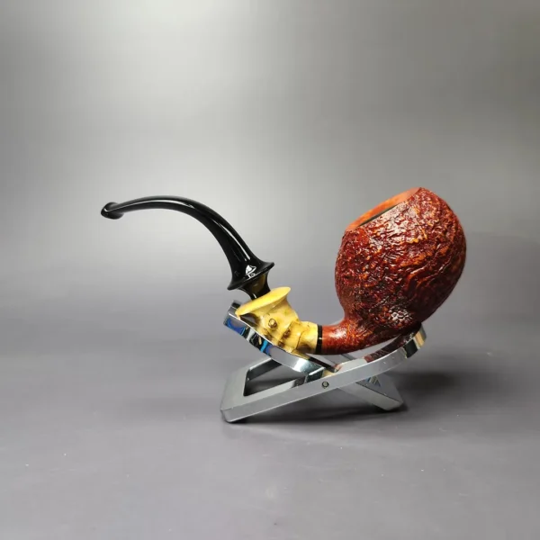 C-Pipe Sandblasted Apple w/ Crazy Bamboo & Boxwood Briar Pipe, New - Image 5