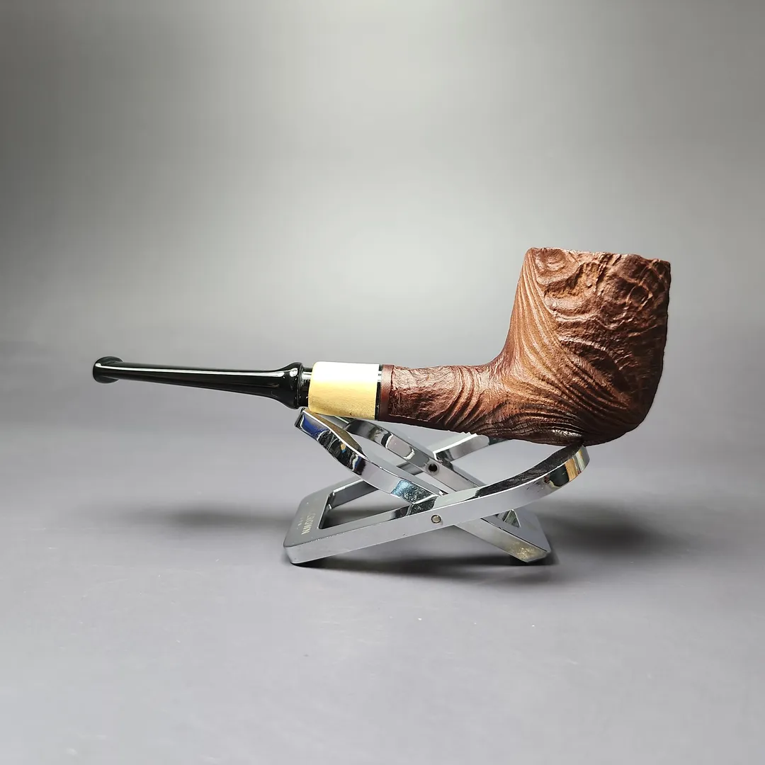 MBSD Briars by Piero Vitale Vintage Sandblasted Billiard w/ Boxwood Briar Pipe, New - Image 5