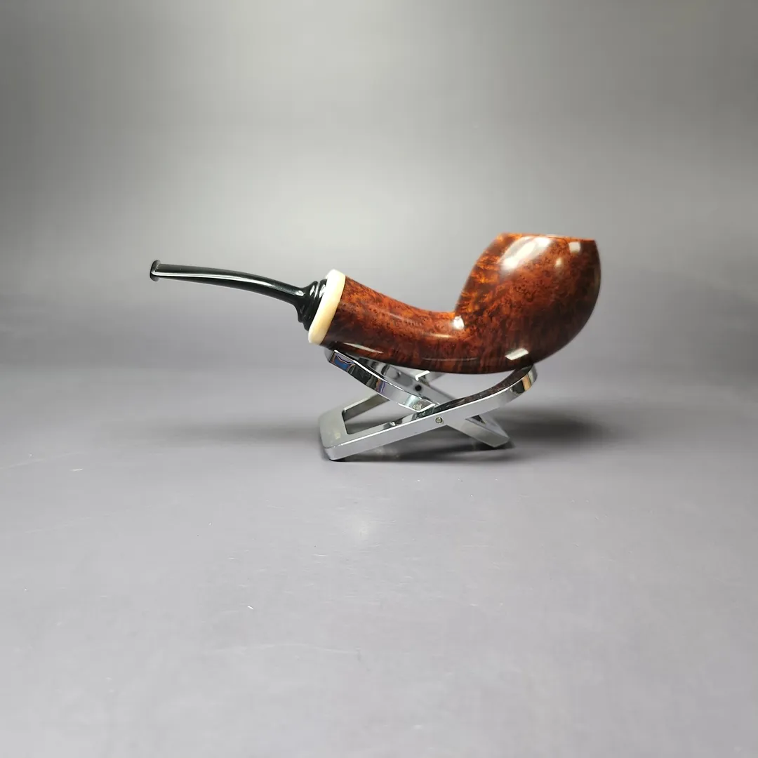 Sebastian Heck Smooth Egg w/ Mother of Pearl Handmade Briar Pipe, New - Image 5