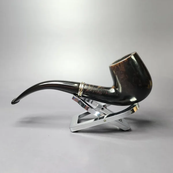 Dunhill 1991 Black Briar 4102 Smooth Bent Billiard w/ Silver Estate Briar Pipe, English Estates - Image 5