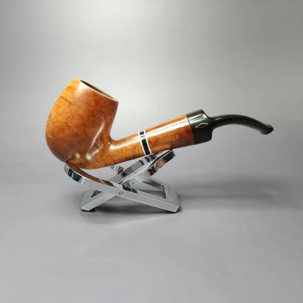 Brebbia Triade Smooth Bent Billiard Estate Briar Pipe, Italian Estates, 9mm - Image 5