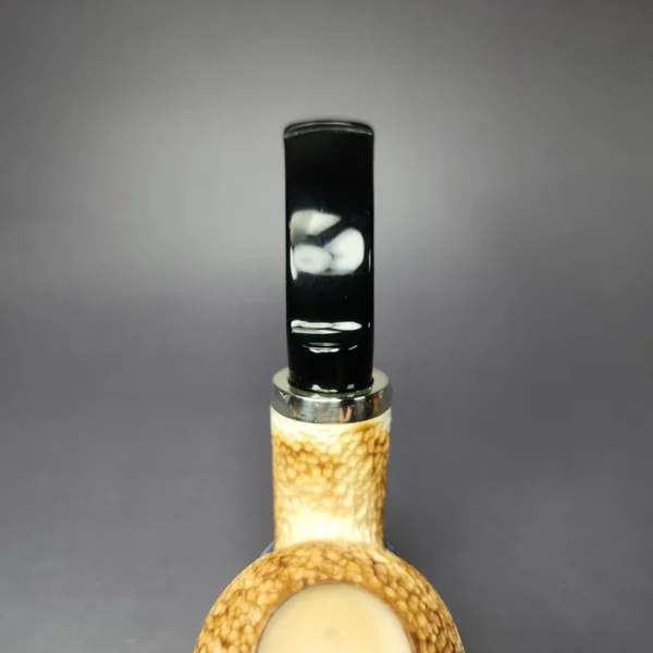 MBSD Meerschaum Silver Rustic Apple Reverse Calabash Block Meerschaum Pipe, New - Image 6