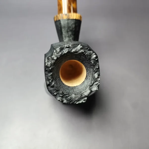 Peter Toth Black-blast Stack Freehand w/ Spalted Oak Handmade Briar Pipe, New - Image 6