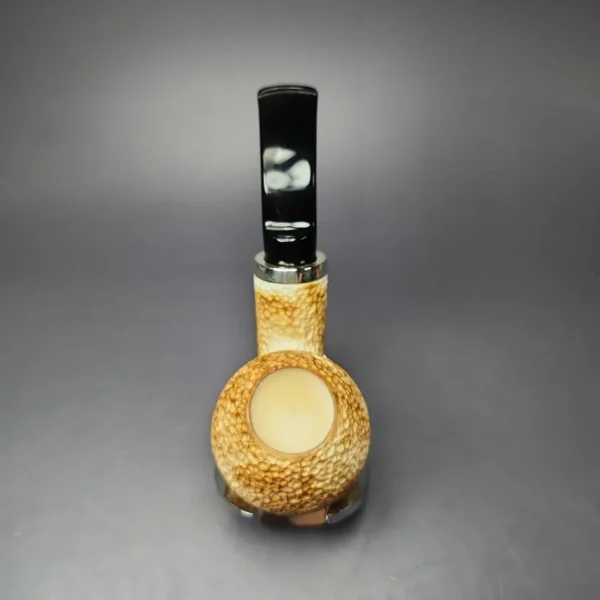 MBSD Meerschaum Silver Rustic Apple Reverse Calabash Block Meerschaum Pipe, New - Image 7