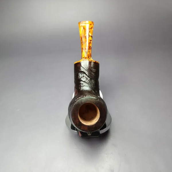 Mina Pipes Sandblasted Reverse Calabash Billiard Estate Briar Pipe, Unsmoked - Image 8