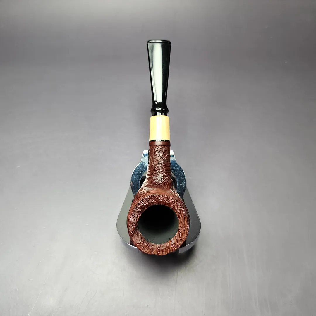 MBSD Briars by Piero Vitale Vintage Sandblasted Billiard w/ Boxwood Briar Pipe, New - Image 9